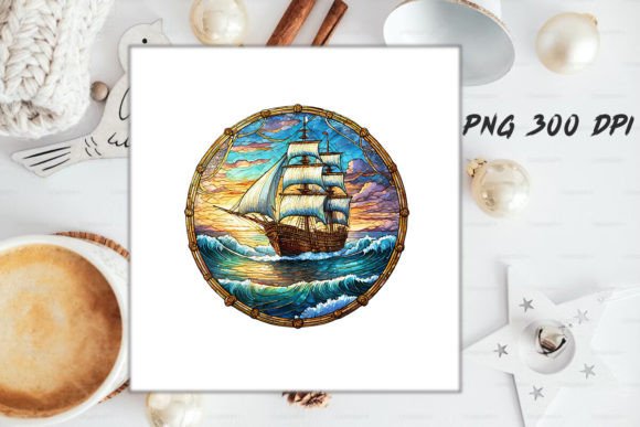 Download Stained Glass Ship Sublimation Art - Premium Resources