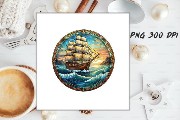 Download Stained Glass Ship Sublimation Art - Premium Resources