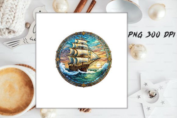 Download Stained Glass Ship Sublimation Art - Premium Resources