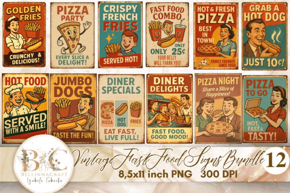 Download Vintage Fast Food Signs Bundle PNG - Fast food Collection