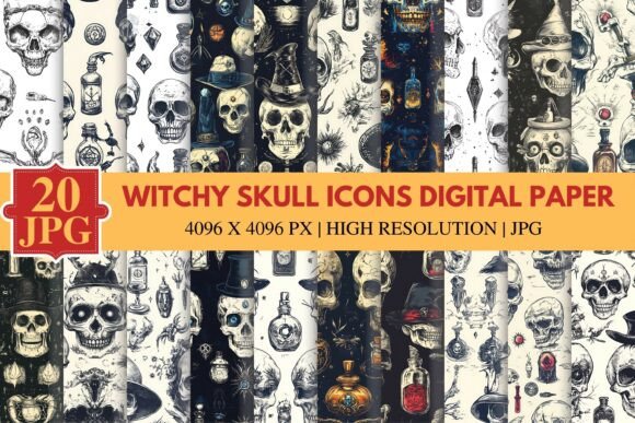 Download Witchy Skull Icons Digital Paper - Skull icons Collection