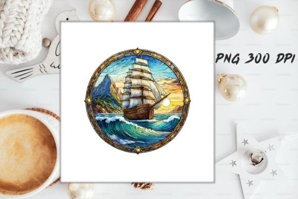 Download Stained Glass Ship Sublimation Art - Premium Resources