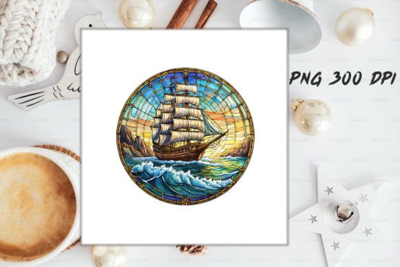 Download Stained Glass Ship Sublimation Art - Premium Resources