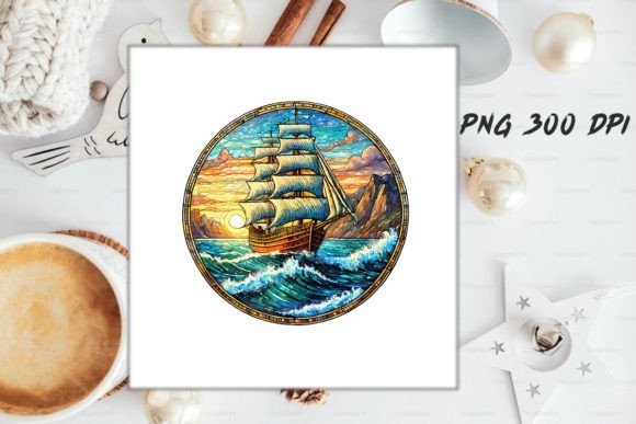 Download Stained Glass Ship Sublimation Art - Premium Resources