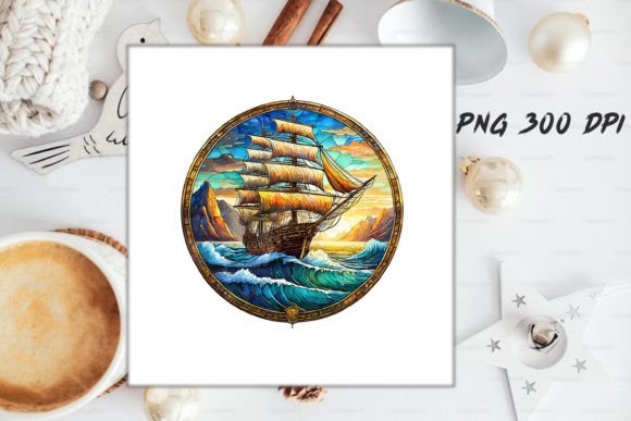 Download Stained Glass Ship Sublimation Art - Premium Resources