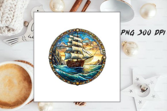Download Stained Glass Ship Sublimation Art - Premium Resources