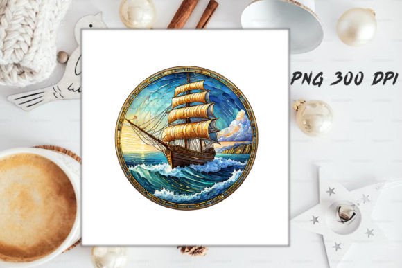 Download Stained Glass Ship Sublimation Art - Premium Resources