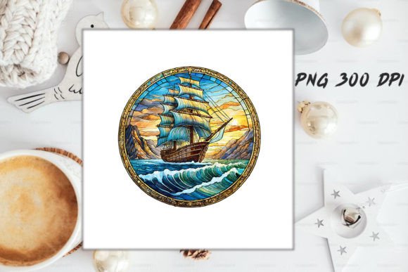 Download Stained Glass Ship Sublimation Art - Premium Bundle