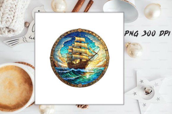 Download Stained Glass Ship Sublimation Art - Premium Resources