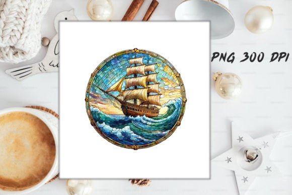 Download Stained Glass Ship Sublimation Art - Premium Resources