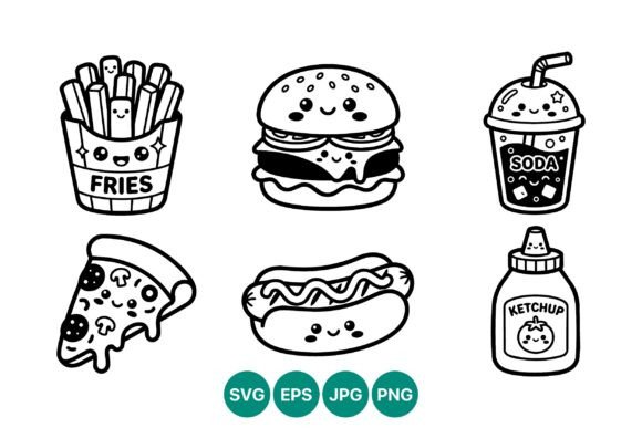 Download Cute Fast Food Kawaii Icon Set - Fast food Collection